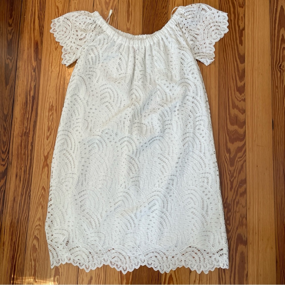 Lilly Pulitzer Jade Resort White Scalloped Lace Flutter Sleeve Mini Dress Small